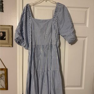 beachlunchlounge Striped Long Sleeve Dress in Blue and White